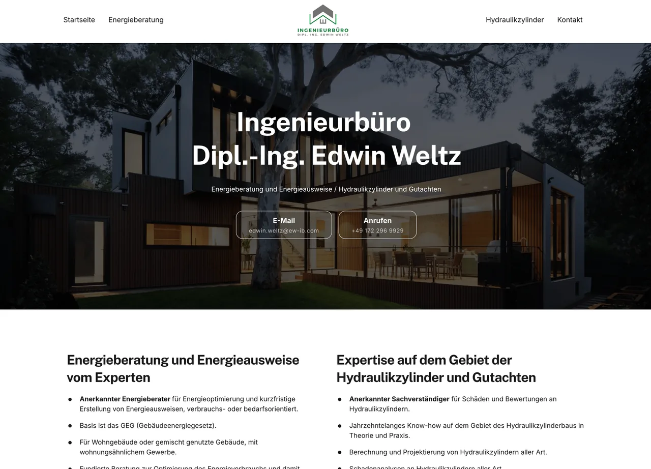 Startseite der Website des Ingenieurbüros Dipl.-Ing. Edwin Weltz