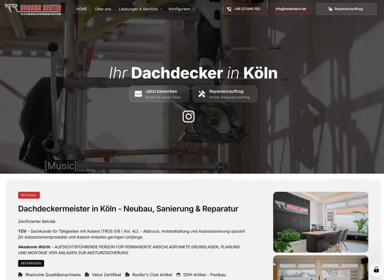 Startseite der Website von Dachdeckermeister Norman Reuter