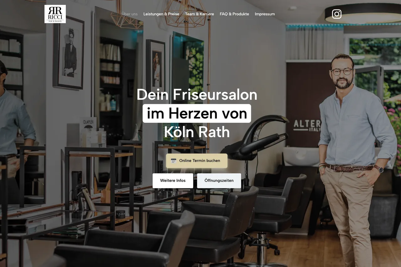Startseite der Website von Ricci Hair & Beauty, Friseursalon in Köln-Rath
