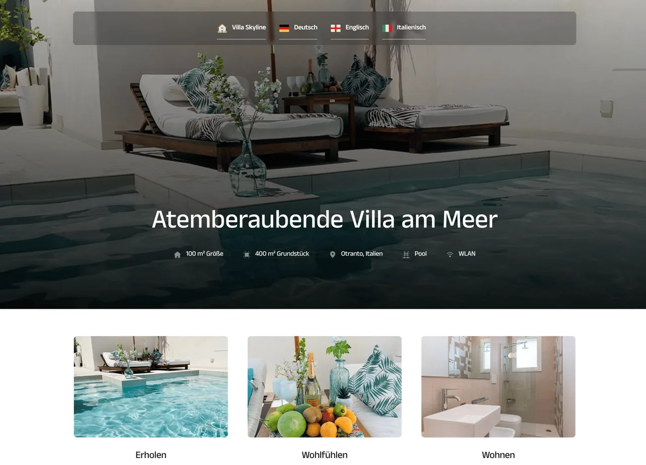 Startseite der Website der Villa Skyline in Otranto